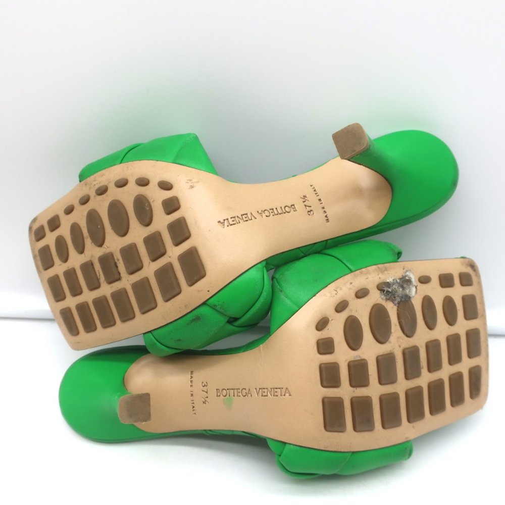 BOTTEGA VENETA LIDO MULES GRASS INTRECCIATO LEATHER SIZE 37.5 HIGH HEEL SANDALS - Picture 12 of 12